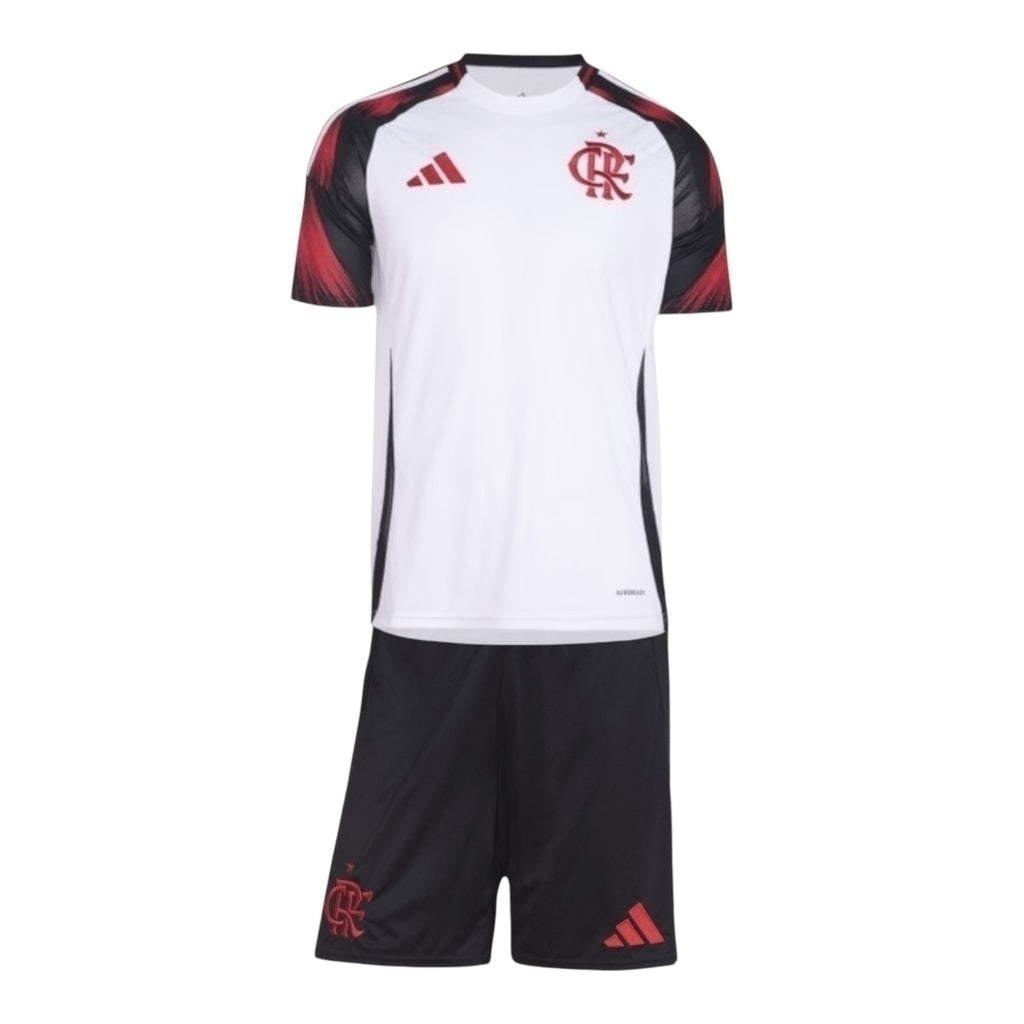 Kit Infantil Flamengo II 25/26 - Branco e preto com detalhes em vermelho - Central das Camisas