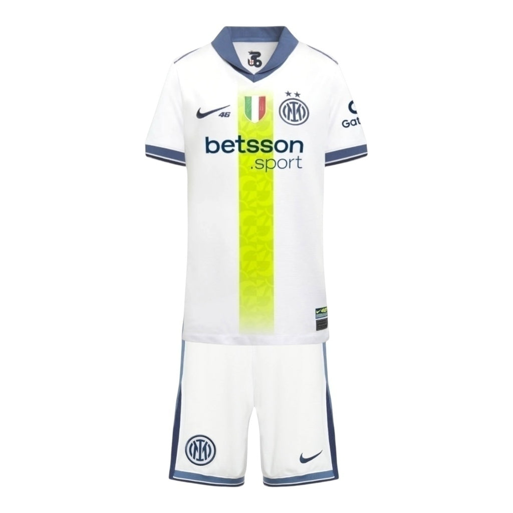 Kit Infantil Inter de Milão Edição especial VR46 II 24/25 - Branco com detalhes em azul - Central das Camisas