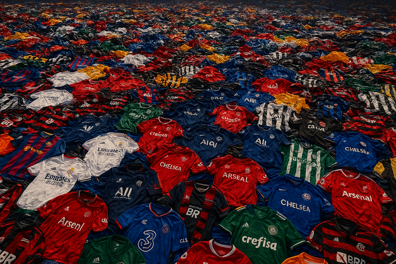 milhares, milhoes de camisas de time, baseadas nas reais, jogadas no chão