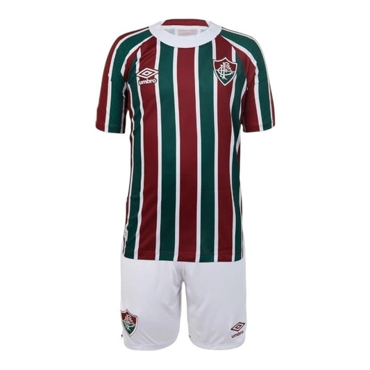 Kit Infantil Inspirado Fluminense I 25/26 - Vermelha e verde com detalhes em branco  Central das Camisas 