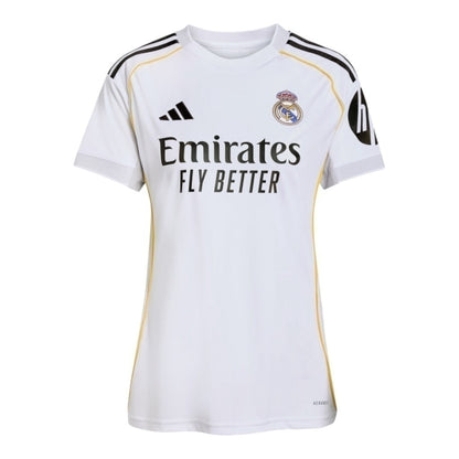 Camisa Real Madrid I 25/26 - Feminina - Branca com detalhes em cinza e amarelo - Central das Camisas