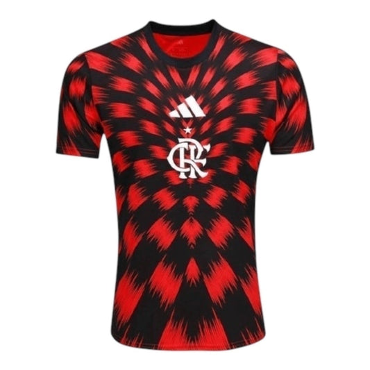 Camisa Flamengo Pré-jogo 25/26 - Feminina - Vermelha e preta - Central das Camisas