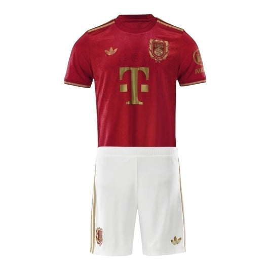 Kit Infantil Inspirado Bayern de Munique Edição especial Aniversário 125 anos 25/26 - Vinho com detalhes em dourado  Central das Camisas 