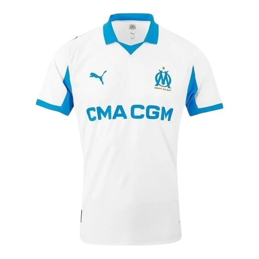 Camisa Inspirada Olympique Marseille I 25/26 - Torcedor Masculina - Branca e azul  Central das Camisas 