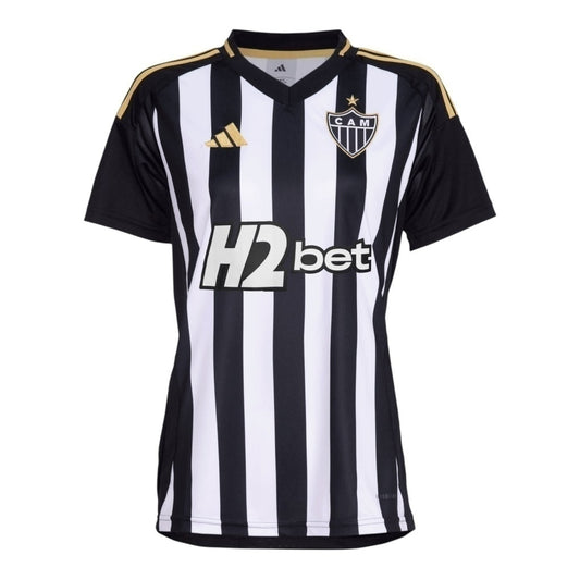Camisa Inspirada Atlético Mineiro I 25/26 - Feminina - Preta com listras branca com detalhes em amarelo e Com Patrocínio  Central das Camisas 