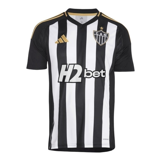 Camisa Inspirada Atlético Mineiro I 25/26 - Torcedor Masculina - Preta com listras brancas com detalhes em amarelo e Com Patrocínio  Central das Camisas 